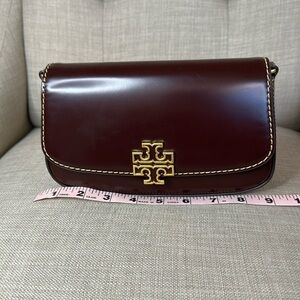 Tory Burch Britten Convertible Crossbody in burgundy smooth leather